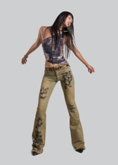 Blur Texts Printed Flared Jeans