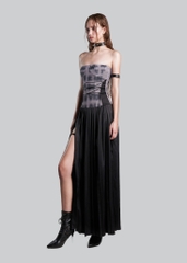IUNU Drawstring Front Slit Pleated Dress