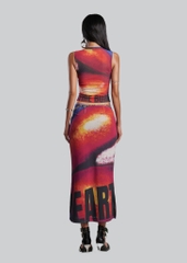 IUNU Lips Printed Mesh Midi Skirt
