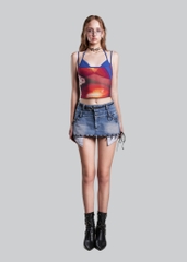 IUNU Double Waist Mini Denim Skirt