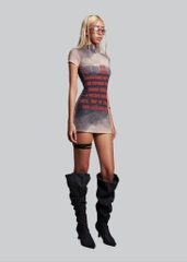 IUNU High Neck Letter Printed Dress