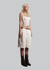 IUNU Lace Ribbon Strap Corset Top