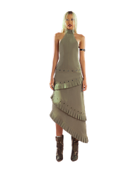 Puzzle Halter Neck Pleated Trim Dress