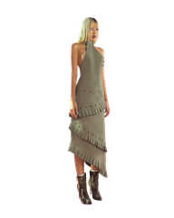 Puzzle Halter Neck Pleated Trim Dress
