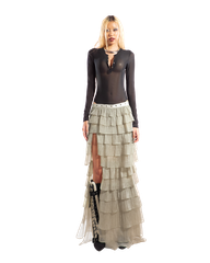 Puzzle Tiered Layer Split Maxi Skirt