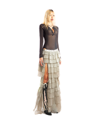 Puzzle Tiered Layer Split Maxi Skirt