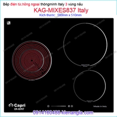 Bếp từ kết hợp hồng ngoại 3 bếp đẳng cấp Capri Italy KAG-MIXES837 Italy