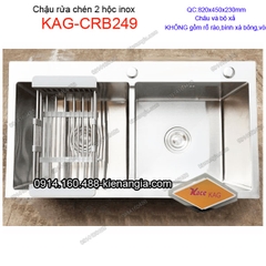 Chậu rửa chén 2 hộc 82x45 cm inox KAG-CRB249