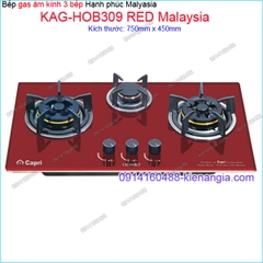 Bếp 3 gas âm kính đỏ sung túc Capri Malaysia KAG-HOB309-RED Malaysia