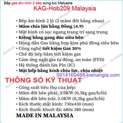 Bếp 2 gas âm kính sung túc Capri Malaysia KAG-Hob209 Malaysia