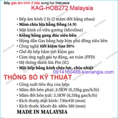 Bếp 2 gas âm kính sung túc Capri Malaysia KAG-HOB272 Malaysia