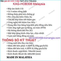 Bếp 3 gas âm kính đen sung túc Capri Malaysia KAG-HOB308 Malaysia
