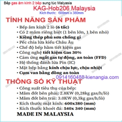 Bếp 2 gas âm kính sung túc Capri Malaysia KAG-Hob206 Malaysia