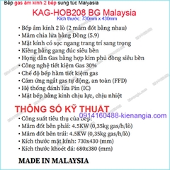 Bếp 2 gas âm kính sum vầy Capri Malaysia KAG-HOB208 Malaysia
