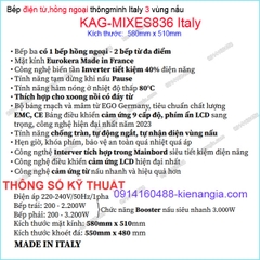 Bếp từ kết hợp hồng ngoại 3 bếp đẳng cấp Capri Italy KAG-MIXES836 Italy