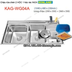 Chậu rửa chén 2 hộc có hộc rác giắt dao 104x48 cm Winland KAG-WG04A