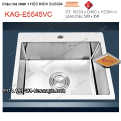 Chậu rửa chén 1 hộc 55x45 cm inox304 EROWIN KAG-E5545VC