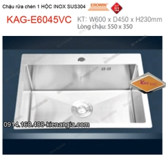 Chậu rửa chén 1 hộc 60x45 cm inox304 EROWIN KAG-E6045VC