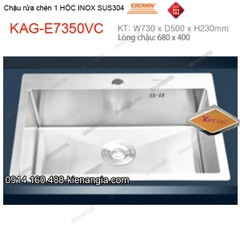 Chậu rửa chén 1 hộc 73x50 cm inox304 EROWIN KAG-E7350VC