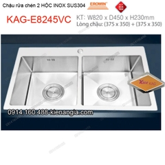Chậu rửa chén 2 hộc vuông 82x45 cm inox 304 EROWIN KAG-E8245VC