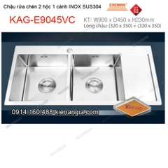 Chậu rửa chén 2 hộc 1 cánh 90x45 cm inox 304 EROWIN KAG-E9045VC
