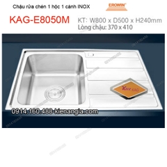 Chậu rửa chén 1 hộc 1 cánh 80x50 cm inox EROWIN KAG-E8050M