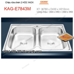 Chậu rửa chén 2 hộc 78x43 cm inox EROWIN KAG-E7843M