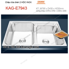 Chậu rửa chén 2 hộc 79x43 cm inox EROWIN KAG-E7943