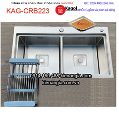 Chậu rửa chén 2 hộc 82X48 cm inox 304 KAGOL KAG-CRB223