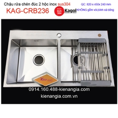 Chậu rửa chén 2 hộc 82X45 cm inox 304 KAGOL KAG-CRB236