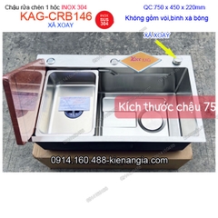 Chậu rửa chén 1 hộc 75x45 cm Xả XOAY Inox sus304 KAG-CRB146
