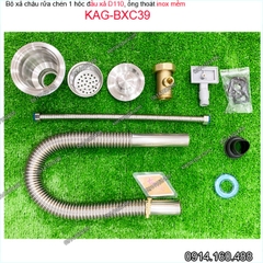 Bộ xả chậu rửa chén 1 hộc D110 ống inox mềm KAG-BXC39