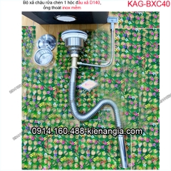 Bộ xả chậu rửa chén 1 hộc D140 ống inox mềm KAG-BXC40
