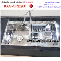 Chậu rửa chén 2 hộc đều 82x45 inox sus304 bóng gương KAG-CRB266