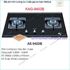 Bếp 2 gas âm kính cường lực an toàn Malloca KAG-9402B