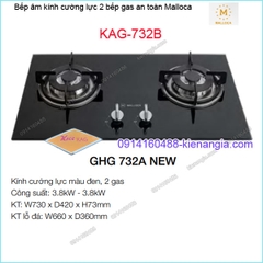 Bếp 2 gas âm kính cường lực an toàn Malloca KAG-732B