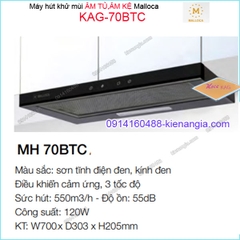 Máy hút khử mùi ĐEN ÂM TỦ KỆ 700mm Malloca KAG-70BTC