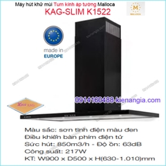 Máy hút khử mùi LUXURY  tum kính 900mm ĐEN Malloca KAG-SLIM K1522