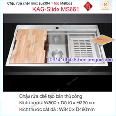 Chậu rửa chén inox 304 1 hộc 860x510mm đa năng Malloca KAG-SlideMS861