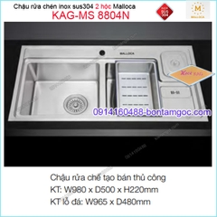 Chậu rửa chén 2 hộc đa năng 980x500mm Malloca KAG-MS-8804N