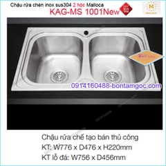 Chậu rửa chén 2 hộc inox 304 776x446mm Malloca KAG-MS1001New