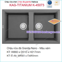 Chậu rửa chén 2 hộc đá Granite nano XÁM 86x51.5 cm-Malloca KAG-TITANIUM-K45073