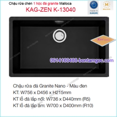 Chậu âm mặt đá bằng đá granite màu ĐEN 86X51 cm 1 hộc Malloca KAG-ZEN-K13040