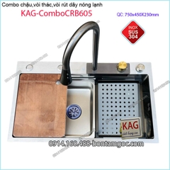 Combo chậu rửa chén,vòi thác ,rút dây 75X45cm inox sus304 KAG-ComboCRB605