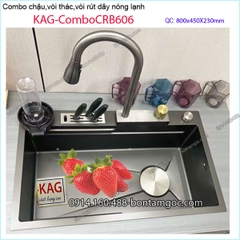 Combo chậu rửa chén,vòi thác ,rút dây đa năng 80X45cm nano KAG-ComboCRB606