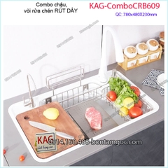 Combo chậu rửa chén,vòi rút dây 78X48cm Trắng KAG-ComboCRB609