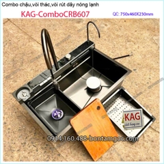 Combo chậu rửa chén,vòi thác ,rút dây đa năng 75X46cm NANO KAG-ComboCRB607