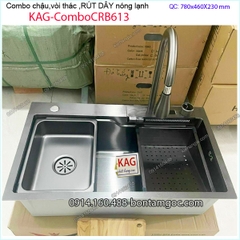 Combo chậu rửa chén,vòi thác ,rút dây 80X46cm nano Xám KAG-ComboCRB613