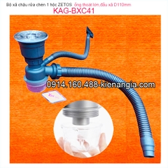 Bộ xả chậu 1 hộc ZETOS đầu nhựa đúc D110 có bầu lắng KAG-BXC41