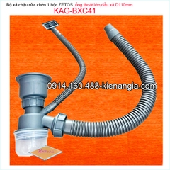 Bộ xả chậu 1 hộc ZETOS đầu nhựa đúc D110 có bầu lắng KAG-BXC41